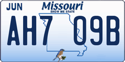MO license plate AH7O9B