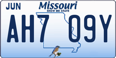 MO license plate AH7O9Y