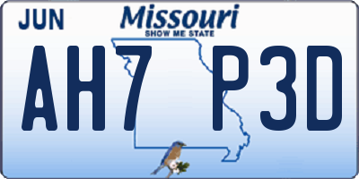 MO license plate AH7P3D