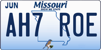 MO license plate AH7R0E