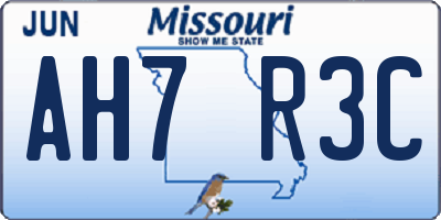 MO license plate AH7R3C