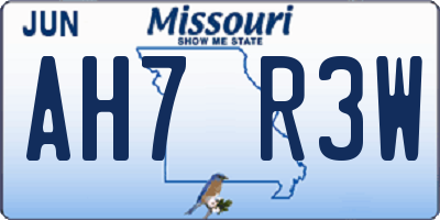 MO license plate AH7R3W