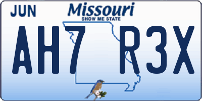 MO license plate AH7R3X