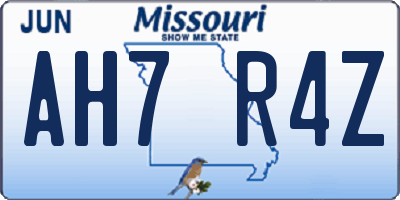 MO license plate AH7R4Z