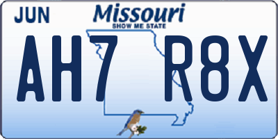 MO license plate AH7R8X