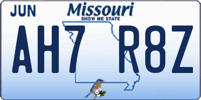 MO license plate AH7R8Z