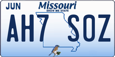 MO license plate AH7S0Z