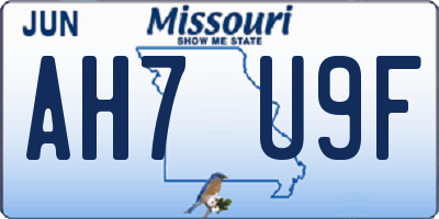 MO license plate AH7U9F