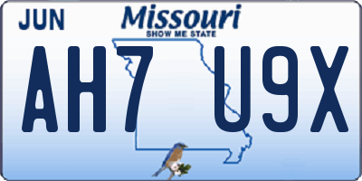 MO license plate AH7U9X