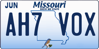 MO license plate AH7V0X