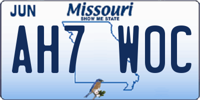 MO license plate AH7W0C