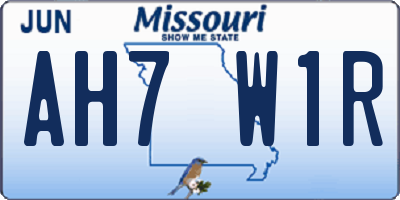 MO license plate AH7W1R