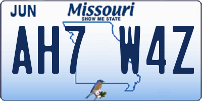 MO license plate AH7W4Z