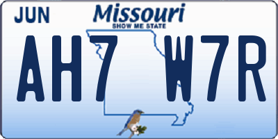 MO license plate AH7W7R