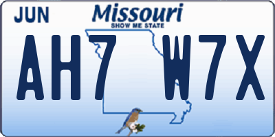 MO license plate AH7W7X