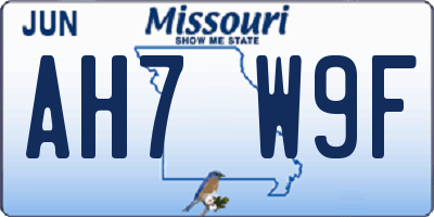 MO license plate AH7W9F