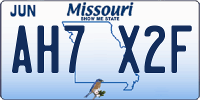MO license plate AH7X2F