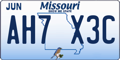MO license plate AH7X3C