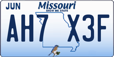 MO license plate AH7X3F