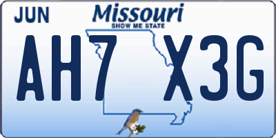 MO license plate AH7X3G
