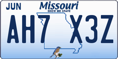 MO license plate AH7X3Z
