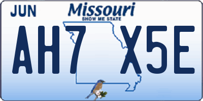 MO license plate AH7X5E
