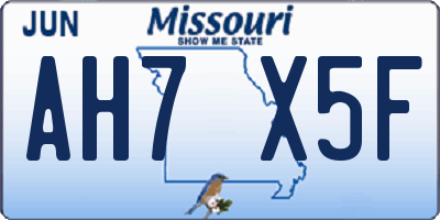 MO license plate AH7X5F