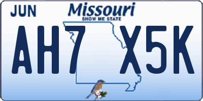 MO license plate AH7X5K