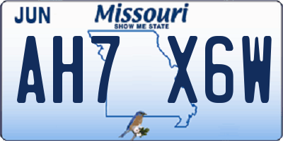 MO license plate AH7X6W