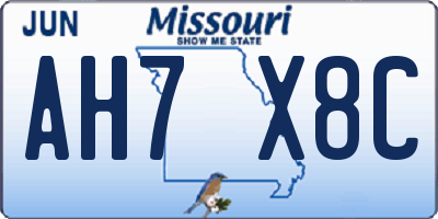 MO license plate AH7X8C