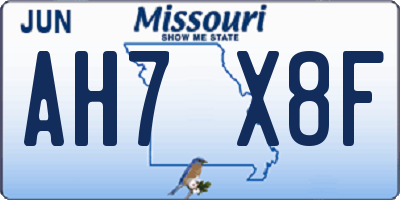 MO license plate AH7X8F