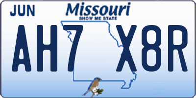 MO license plate AH7X8R