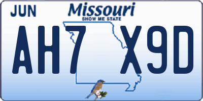 MO license plate AH7X9D