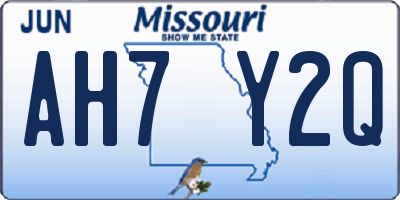 MO license plate AH7Y2Q