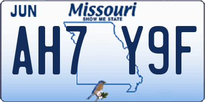 MO license plate AH7Y9F