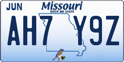 MO license plate AH7Y9Z