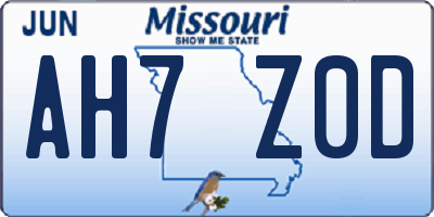 MO license plate AH7Z0D