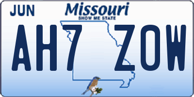 MO license plate AH7Z0W