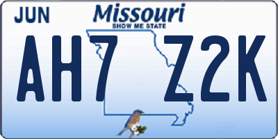 MO license plate AH7Z2K