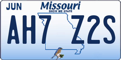 MO license plate AH7Z2S
