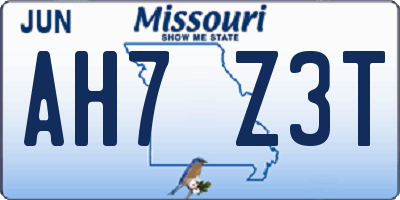 MO license plate AH7Z3T