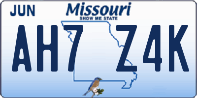 MO license plate AH7Z4K