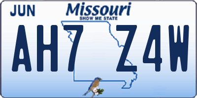 MO license plate AH7Z4W