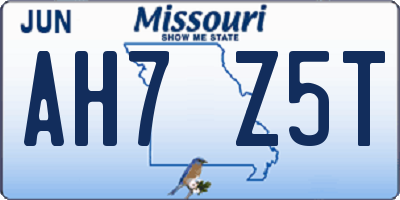 MO license plate AH7Z5T