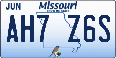 MO license plate AH7Z6S