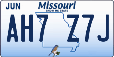 MO license plate AH7Z7J