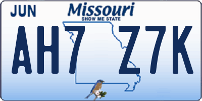 MO license plate AH7Z7K