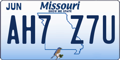 MO license plate AH7Z7U