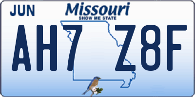 MO license plate AH7Z8F