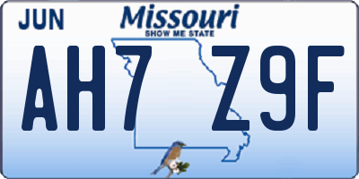 MO license plate AH7Z9F